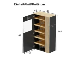 Aparador moderno con almacenaje - 80 x 40 x 146 cm - con LED + 1 puerta + 5 estantes - aglomerado - negro