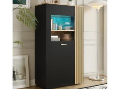 Aparador moderno con almacenaje - 80 x 40 x 146 cm - con LED + 1 puerta + 5 estantes - aglomerado - negro