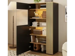 Aparador moderno con almacenaje - 80 x 40 x 146 cm - con LED + 1 puerta + 5 estantes - aglomerado - negro