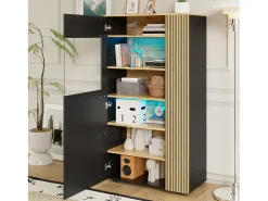 Aparador moderno con almacenaje - 80 x 40 x 146 cm - con LED + 1 puerta + 5 estantes - aglomerado - negro