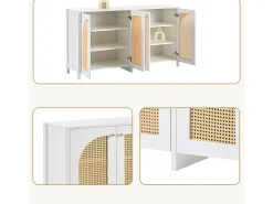 Aparador moderno con estantes ajustables - puertas de ratán - MDF - Blanco
