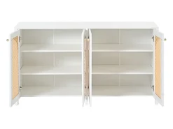 Aparador moderno con estantes ajustables - puertas de ratán - MDF - Blanco