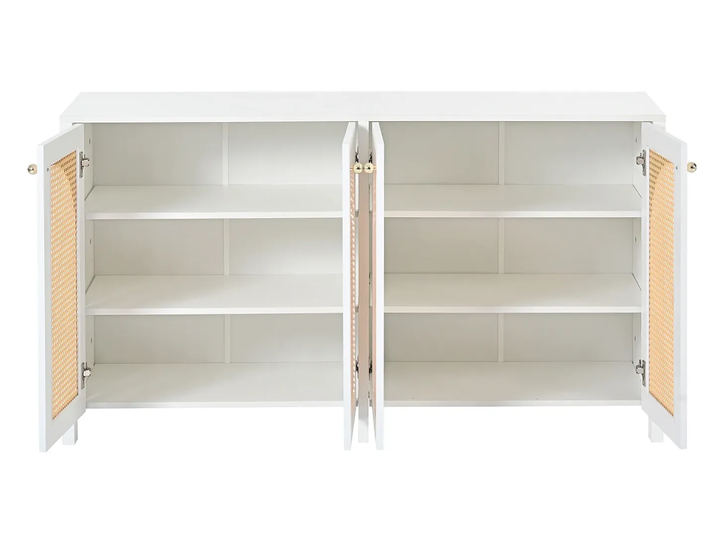 Aparador moderno con estantes ajustables - puertas de ratán - MDF - Blanco