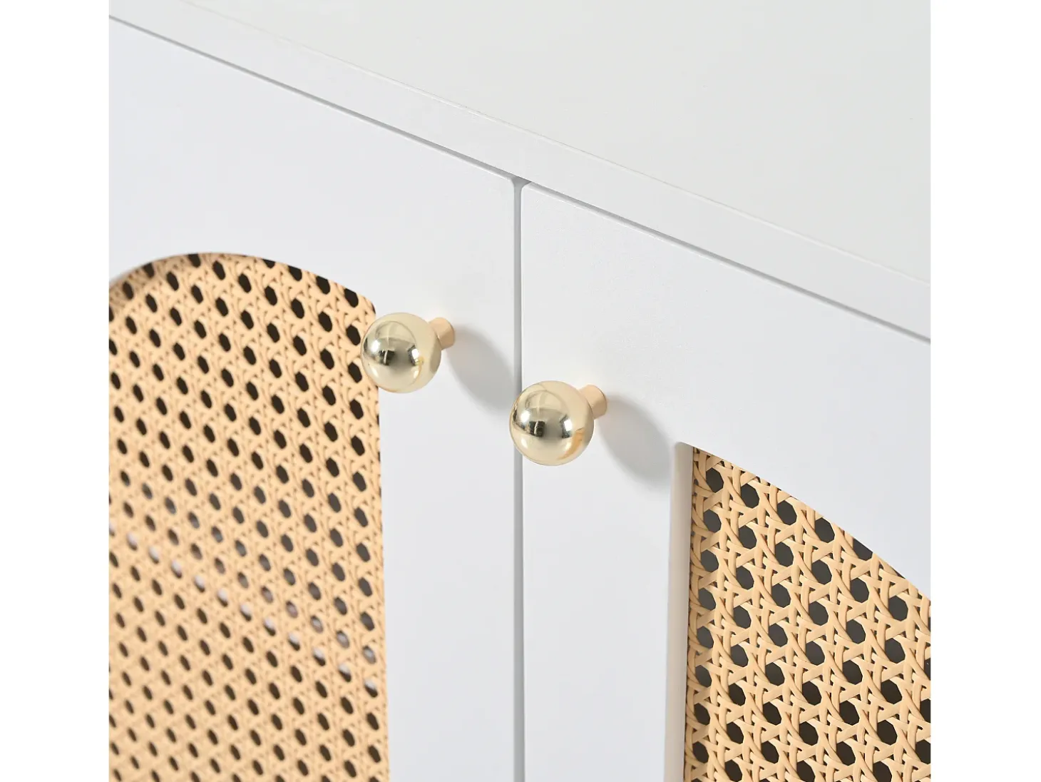 Aparador moderno con estantes ajustables - puertas de ratán - MDF - Blanco