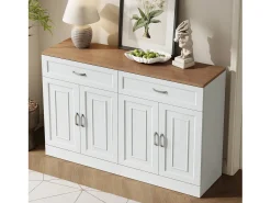 Aparador moderno con estantes + 4 puertas + 2 cajones - 120 x 35 x 80,5 cm - aglomerado - blanco
