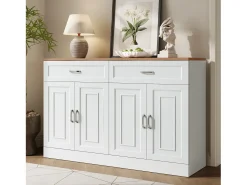 Aparador moderno con estantes + 4 puertas + 2 cajones - 120 x 35 x 80,5 cm - aglomerado - blanco