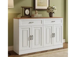 Aparador moderno con estantes + 4 puertas + 2 cajones - 120 x 35 x 80,5 cm - aglomerado - blanco
