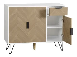 Aparador moderno con patas metálicas, para recibidor y salón, 90 x 30 x 71,5 cm, color blanco.