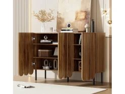 Aparador moderno con puertas onduladas - 120 x 35 x 80 cm - con estantes regulables - MDF - natural oscuro