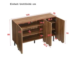 Aparador moderno con puertas onduladas - 120 x 35 x 80 cm - con estantes regulables - MDF - natural oscuro