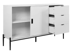 Aparador moderno con puerta de cristal templado y 3 cajones, mueble consola para entrada, aparador de cocina para pasillos, blanco (155x40x91,5 cm)