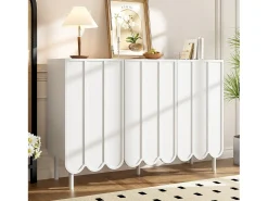 Aparador moderno con puertas onduladas - 120 x 35 x 80 cm - con estantes regulables - MDF - blanco