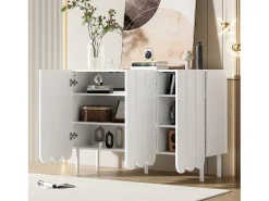 Aparador moderno con puertas onduladas - 120 x 35 x 80 cm - con estantes regulables - MDF - blanco