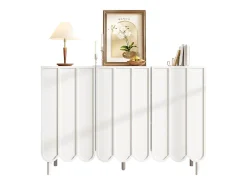 Aparador moderno con puertas onduladas - 120 x 35 x 80 cm - con estantes regulables - MDF - blanco