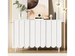 Aparador moderno con puertas onduladas - 120 x 35 x 80 cm - con estantes regulables - MDF - blanco