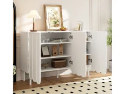 Aparador moderno con puertas onduladas - 120 x 35 x 80 cm - con estantes regulables - MDF - blanco