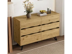 Aparador moderno de 6 cajones - 120 x 40 x 75,5 cm - para salón y comedor - aglomerado - natural
