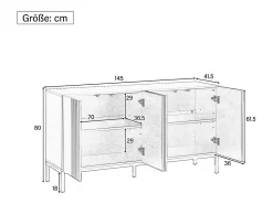 Aparador moderno de 4 puertas sin tiradores, 145 x 41,5 x 80 cm, para salón, comedor, color negro