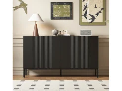 Aparador moderno de 4 puertas sin tiradores, 145 x 41,5 x 80 cm, para salón, comedor, color negro