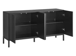 Aparador moderno de 4 puertas sin tiradores, 145 x 41,5 x 80 cm, para salón, comedor, color negro