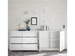 Aparador moderno de 2 puertas y 3 cajones en blanco brillante Jupiter WH L1