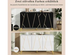 Aparador moderno de 3 puertas sin tiradores, color negro (mueble buffet)