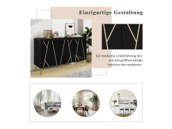 Aparador moderno de 3 puertas sin tiradores, color negro (mueble buffet)