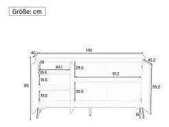 Aparador moderno de 3 puertas sin tiradores, color negro (mueble buffet)