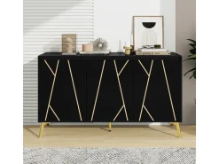 Aparador moderno de 3 puertas sin tiradores, color negro (mueble buffet)