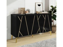 Aparador moderno de 3 puertas sin tiradores, color negro (mueble buffet)