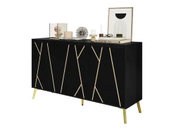 Aparador moderno de 3 puertas sin tiradores, color negro (mueble buffet)
