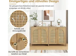 Aparador moderno de 4 puertas, diseño limpio, MDF, natural (145x80x40 cm)
