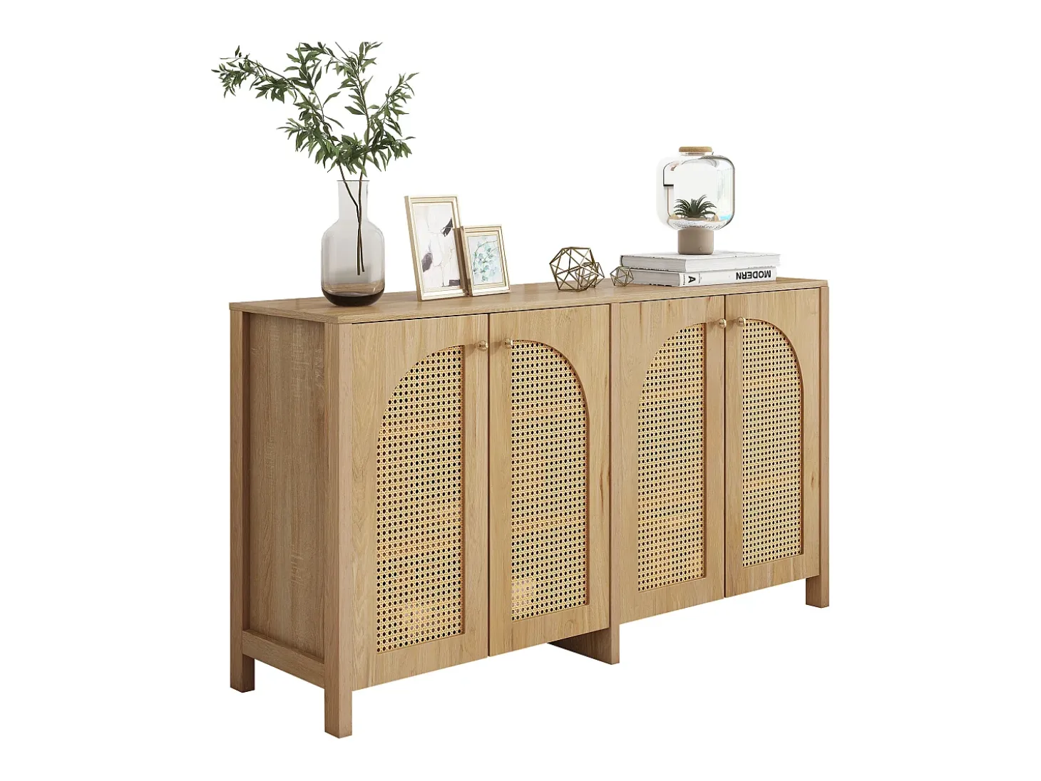 Aparador moderno de 4 puertas, diseño limpio, MDF, natural (145x80x40 cm)