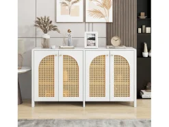 Aparador moderno de 4 puertas, diseño elegante, MDF, blanco (145x80x40 cm)