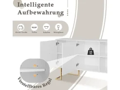 Aparador moderno de 3 puertas con estantes ajustables y puertas en forma de U (blanco)