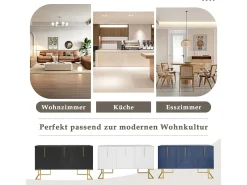 Aparador moderno de 3 puertas con estantes ajustables y puertas en forma de U (blanco)