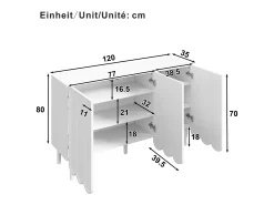 Aparador moderno de madera con puertas onduladas – 120x35x80 cm – para salón, recibidor y comedor, blanco