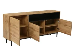Aparador moderno de madera con 3 puertas y estantes, madera natural, cómoda.