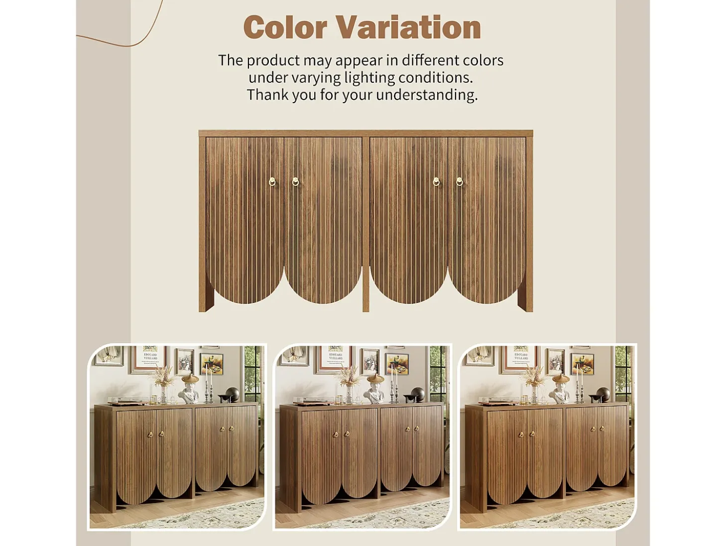 Aparador moderno de madera de nogal, con 4 puertas y estantes regulables, MDF, (147x40x80 cm)