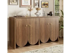 Aparador moderno de madera de nogal, con 4 puertas y estantes regulables, MDF, (147x40x80 cm)