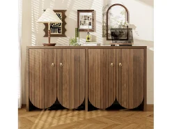 Aparador moderno de madera de nogal, con 4 puertas y estantes regulables, MDF, (147x40x80 cm)