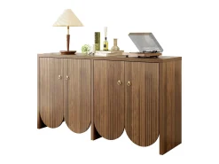 Aparador moderno de madera de nogal, con 4 puertas y estantes regulables, MDF, (147x40x80 cm)