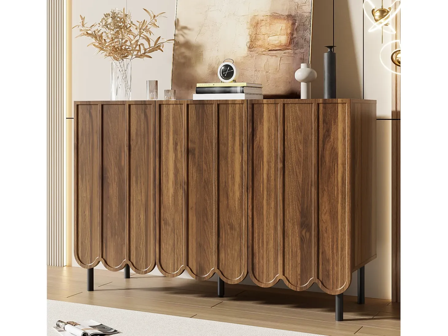 Aparador moderno de madera con puertas onduladas – 120x35x80 cm – para salón, recibidor y comedor