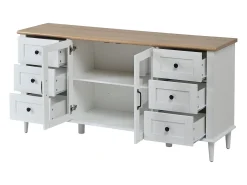 Aparador moderno de salón - 150 x 40 x 75 cm - con 2 puertas acrílicas + 6 cajones + LED + estante - MDF - blanco