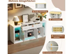 Aparador moderno lacado alto brillo - 160 x 40 x 75 cm - con LED + 3 cajones + estantes + 3 puertas - aglomerado - blanco