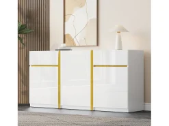 Aparador moderno lacado de alto brillo - 160 x 40 x 78 cm - con 3 puertas + 2 cajones - MDF - blanco