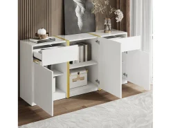 Aparador moderno lacado de alto brillo - 160 x 40 x 78 cm - con 3 puertas + 2 cajones - MDF - blanco