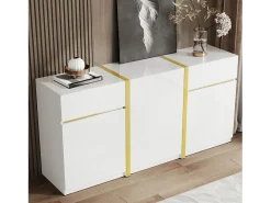 Aparador moderno lacado de alto brillo - 160 x 40 x 78 cm - con 3 puertas + 2 cajones - MDF - blanco
