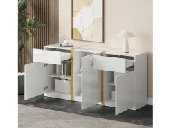 Aparador moderno lacado de alto brillo - 160 x 40 x 78 cm - con 3 puertas + 2 cajones - MDF - blanco