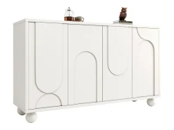 Aparador moderno para comedor y salón - 120 x 35 x 71 cm - con 4 puertas + estante ajustable - MDF + metal - blanco